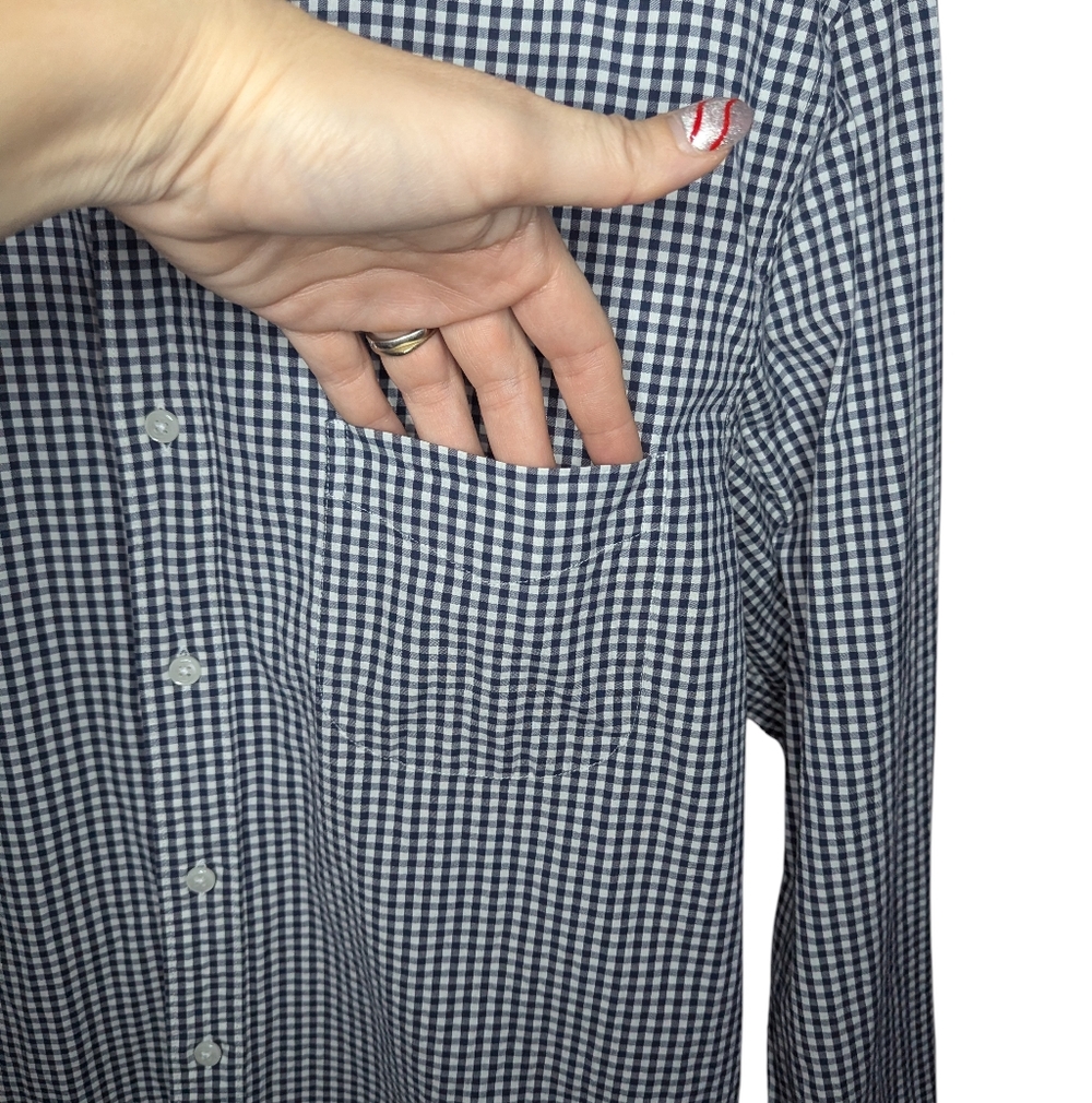 J.Crew Button Down Shirt Mens Large Short Navy Blue Gingham Slim Untucked Cotton - Picture 4 of 9